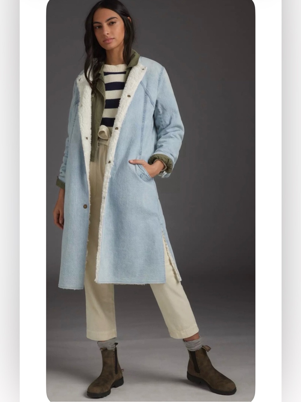 Anthropologie Pilcro Reversible Sherpa Denim Duster Coat Size Large NWOT